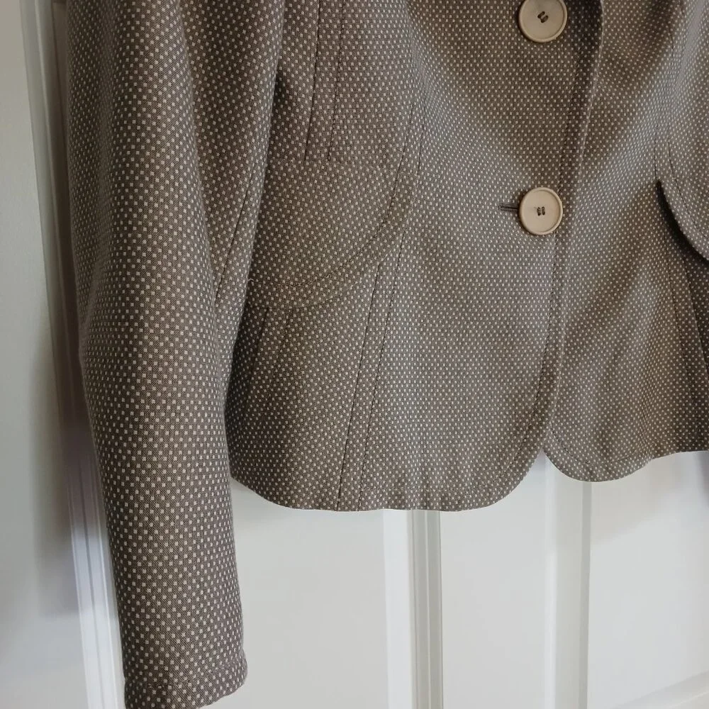 AKRIS Punto Cotton Taupe White Polka Dot Retro Blazer Jacket - Picture 2 of 6